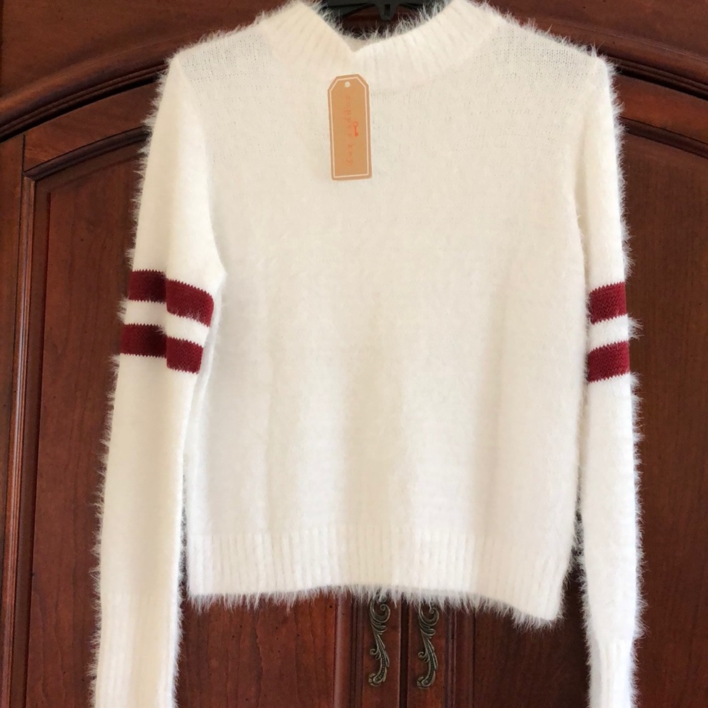 Women’s Copper Key White Fuzzy Jersey Sweater